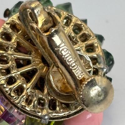 Lot 327: Vintage Vendome Art Glass & Rolled Rose Choker & Earring Set along w/ a Trifari Glass Necklace