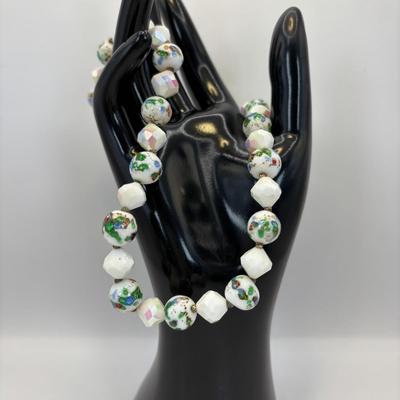 Lot 327: Vintage Vendome Art Glass & Rolled Rose Choker & Earring Set along w/ a Trifari Glass Necklace