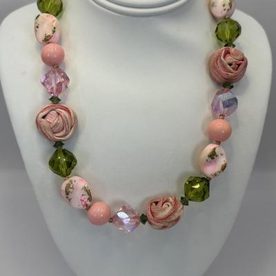 Lot 327: Vintage Vendome Art Glass & Rolled Rose Choker & Earring Set along w/ a Trifari Glass Necklace