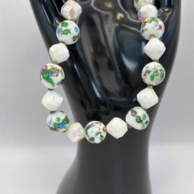 Lot 327: Vintage Vendome Art Glass & Rolled Rose Choker & Earring Set along w/ a Trifari Glass Necklace