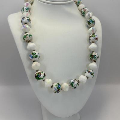 Lot 327: Vintage Vendome Art Glass & Rolled Rose Choker & Earring Set along w/ a Trifari Glass Necklace