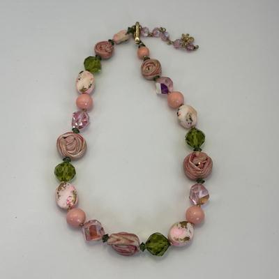 Lot 327: Vintage Vendome Art Glass & Rolled Rose Choker & Earring Set along w/ a Trifari Glass Necklace