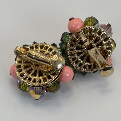 Lot 327: Vintage Vendome Art Glass & Rolled Rose Choker & Earring Set along w/ a Trifari Glass Necklace