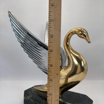 Lot 329: Vintage Swan Hood Ornament Mounted on a Marble Base