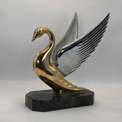 Lot 329: Vintage Swan Hood Ornament Mounted on a Marble Base