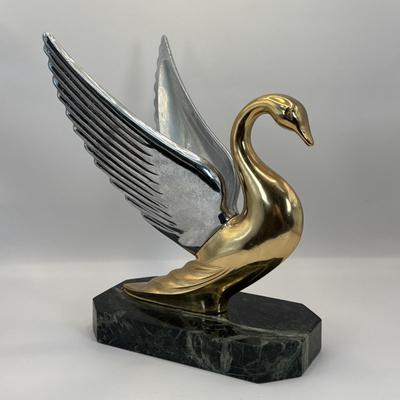Lot 329: Vintage Swan Hood Ornament Mounted on a Marble Base