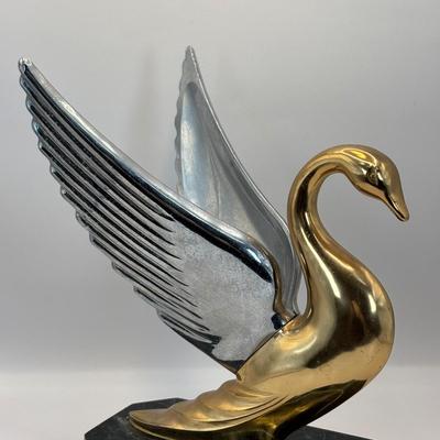 Lot 329: Vintage Swan Hood Ornament Mounted on a Marble Base