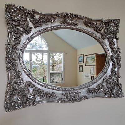 Large Silver Italian Baroque-Style Beveled Mirror (PB-SD)