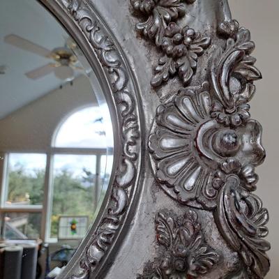 Large Silver Italian Baroque-Style Beveled Mirror (PB-SD)