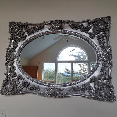 Large Silver Italian Baroque-Style Beveled Mirror (PB-SD)