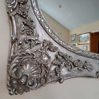 Large Silver Italian Baroque-Style Beveled Mirror (PB-SD)