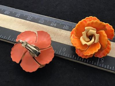 Vintage Orange Floral Earrings