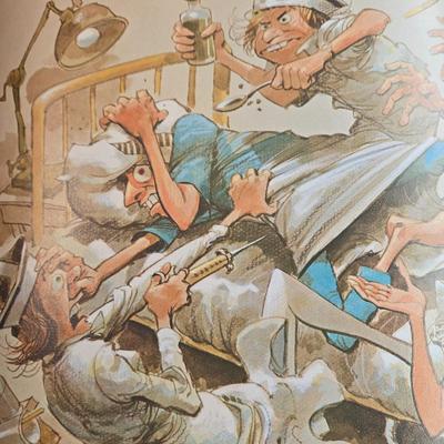 LOT 1: Caricature by Jack Davis of a Chaotic Hospital Scene, Vintage Humphreys' Remedies Sign, The Philadelphia Medical &...