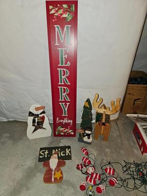 Large wooden Christmas Decorations - and Santa lights