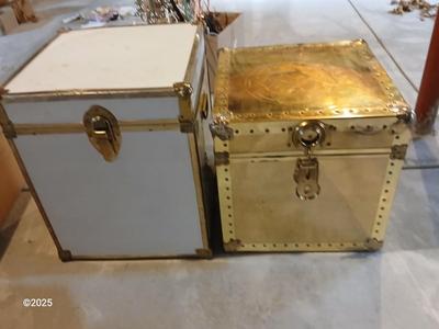 Two metal and wood storage trunks