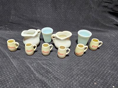 Six Vintage Coors - Coors pottery - Miniature mugs and other vintage miniature dishes