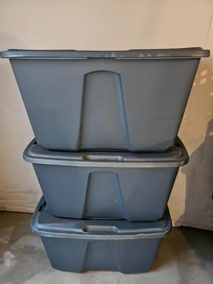 Three storage totes with lids