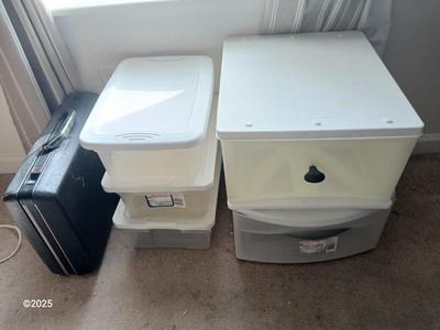 Storage totes with lids and a vintage Samsonite brief case with original keys!