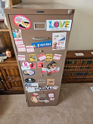 Sears Metal file Cabinet with 3 boxes of file folders
