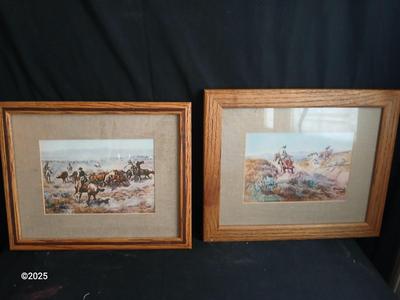 Two wooden framed Charels Russel like Prints