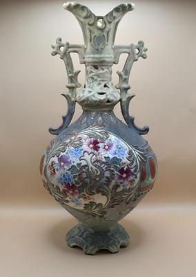 LOT 3: Vintage Ceramic Two Handled Tall Floral Vase