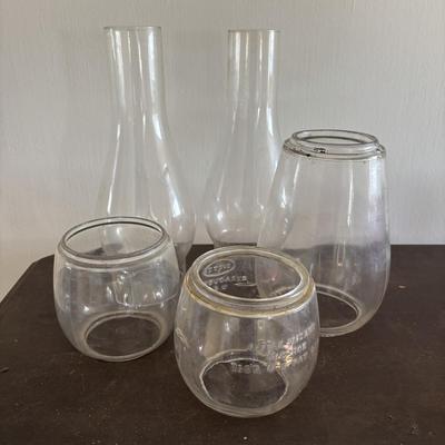 LOT 82: Vintage Oil Lanterns Globes: Unmarked Railroad, Clear & Red Dietz