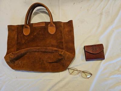 Vintage GH Bass Suede Leather Tote Brown with small leather wallet
