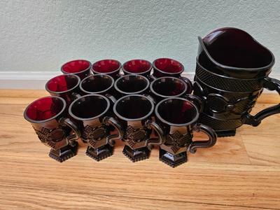 Avon Cape cod Ruby red Mugs and pitcher