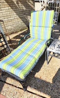 Lot #215 Pair of Vintage Patio Loungers with Cushions and Table