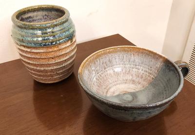 Lot #218 Lot of 2 Pieces Studio Pottery - Bowl and Vase