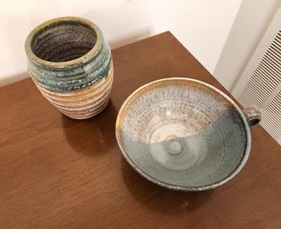Lot #218 Lot of 2 Pieces Studio Pottery - Bowl and Vase