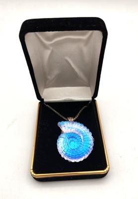 Lot #219 Art Glass Necklace with Sterling Chain - signed