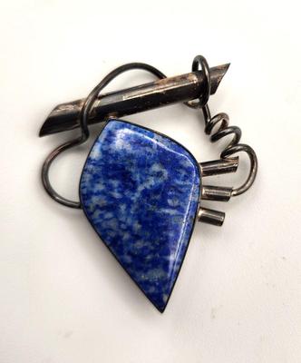 Lot #222 Vintage Sterling Silver and Lapis Abstract Brooch