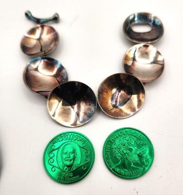 Lot #223 RIM Studios Sterling Bracelet - worn to Bacchus Ball when Pete was King - w/rare doubloons