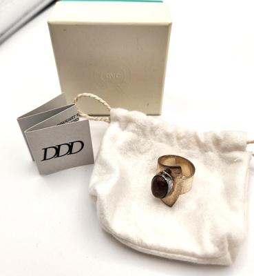 Lot #225 Dominique Dinouart signed Hammered Sterling Silver Ring with Stone