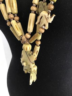 Vintage Carved Elephant Multi Strand Necklace