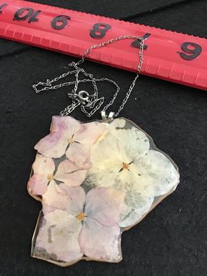 Pressed Petals in Resin Pendant with Chain Vintage