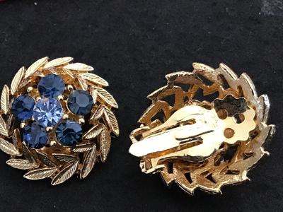 Beautiful Gold Textured Blue Rhinestone Excellent