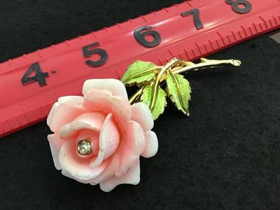 Beautiful Large Pink Rose Rhinestone Enamel Leaves