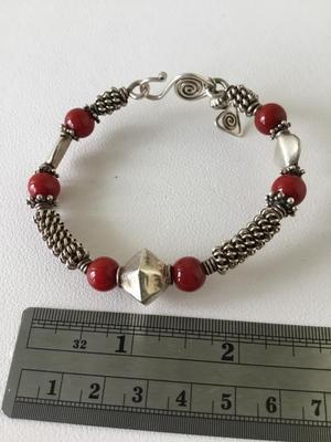 Silver tone red fashion bracelet vintage