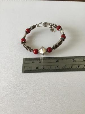 Silver tone red fashion bracelet vintage