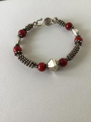Silver tone red fashion bracelet vintage