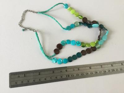 Colorful blues and green 2 layer beaded necklace