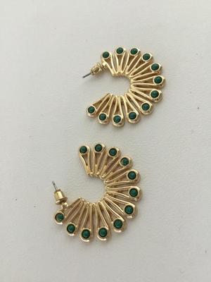 Gold tone green fashion earrings