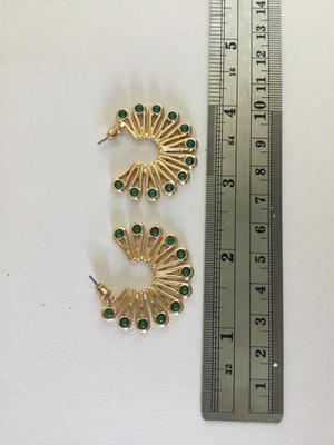 Gold tone green fashion earrings