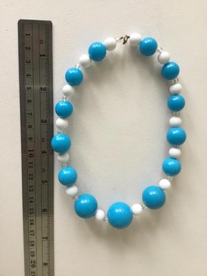 Blue and white collar beaded necklace