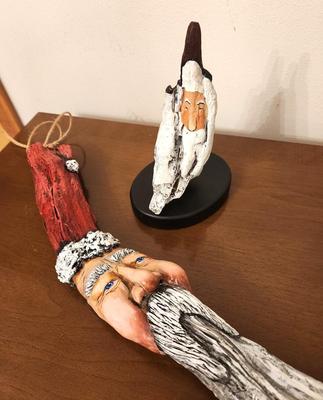 Lot #244 Lot of 2 Driftwood Art Pieces - Santa Claus - both signed