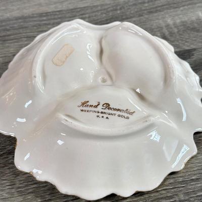 LOT 2D: Vintage Pink and Gold Deruta Italy Ceramic Decanter, Hand Decorated Weeping-Bright Gold Dish & Pickard China Sugar Bowl and...