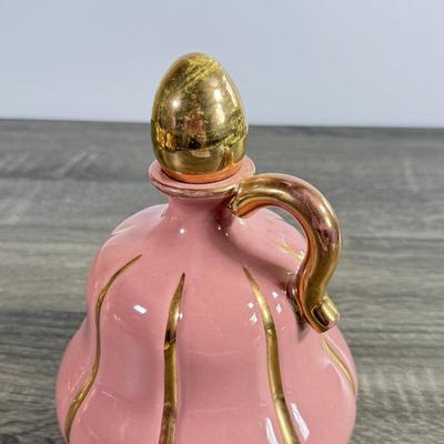 LOT 2D: Vintage Pink and Gold Deruta Italy Ceramic Decanter, Hand Decorated Weeping-Bright Gold Dish & Pickard China Sugar Bowl and...