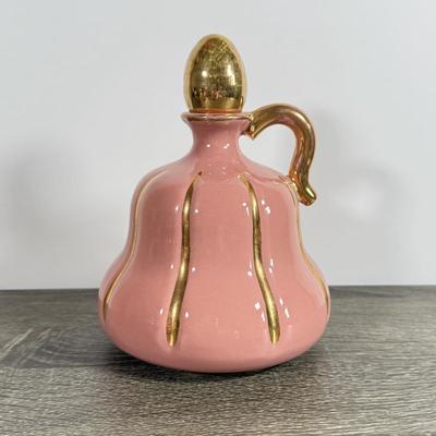 LOT 2D: Vintage Pink and Gold Deruta Italy Ceramic Decanter, Hand Decorated Weeping-Bright Gold Dish & Pickard China Sugar Bowl and...